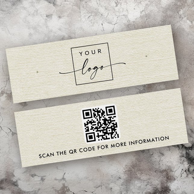Cream linen look logo QR stud earring display card (Cream linen look logo QR stud earring display card)
