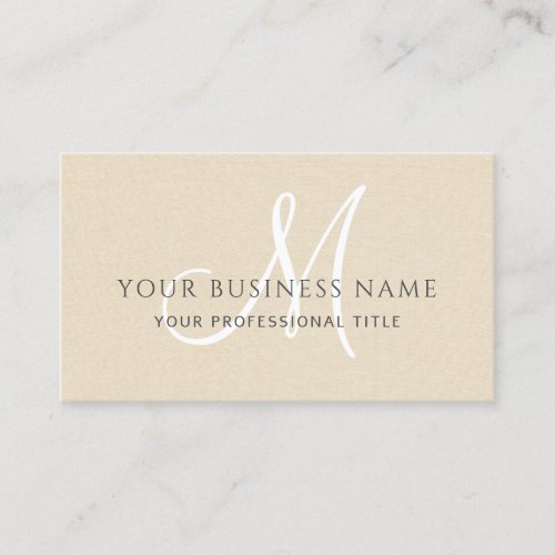 Cream Linen Simple Minimal Monogram Business Card