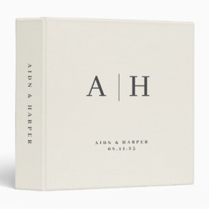 Cream Linen Texture Wedding Note Custom Monogram 3 Ring Binder