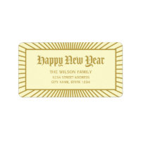 Cream Lines Decorative Happy New Year Address Label