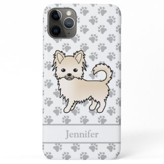 Cream Long Coat Chihuahua Cartoon Dog &amp; Name iPhone 11 Pro Max Case