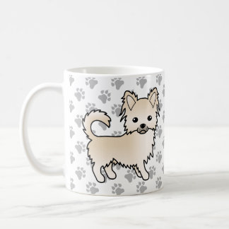Cream Long Coat Chihuahua Cartoon Dog &amp; Paws Coffee Mug