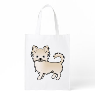Cream Long Coat Chihuahua Cute Cartoon Dog Grocery Bag