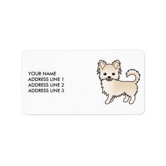 Cream Long Coat Chihuahua Cute Cartoon Dog Label