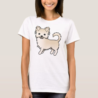 Cream Long Coat Chihuahua Cute Cartoon Dog T-Shirt