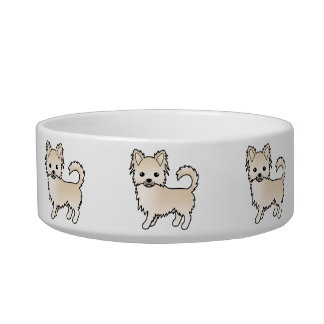 Cream Long Coat Chihuahua Cute Cartoon Dogs Bowl