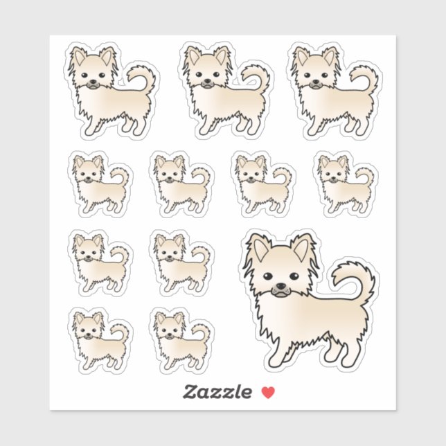 Cream Long Coat Chihuahua Cute Cartoon Dogs Sticker (Sheet)