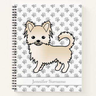 Cream Long Coat Chihuahua Dog &amp; Custom Text Notebook