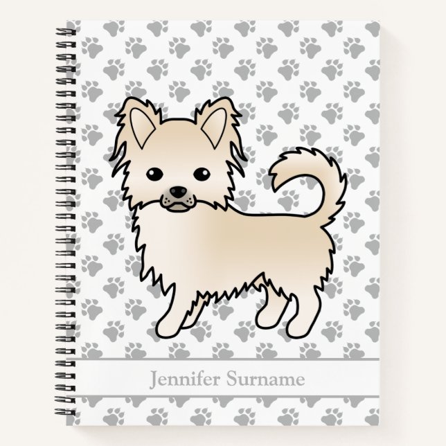 Cream Long Coat Chihuahua Dog & Custom Text Notebook (Front)