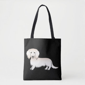 Cream Long Hair Dachshund Cartoon Dog On Black Tote Bag