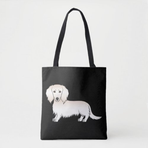 Cream Long Hair Dachshund Cartoon Dog On Black Tote Bag