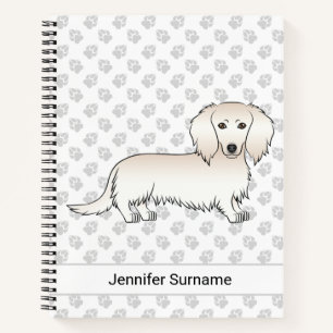 Cream Long Hair Dachshund Cartoon Dog & Text Notebook