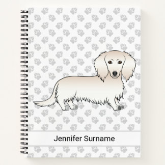 Cream Long Hair Dachshund Cartoon Dog &amp; Text Notebook