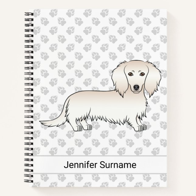 Cream Long Hair Dachshund Cartoon Dog & Text Notebook (Front)