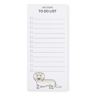 Cream Long Hair Dachshund Cartoon Dog To Do List Magnetic Notepad