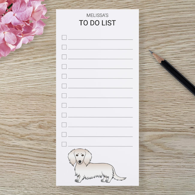 Cream Long Hair Dachshund Cartoon Dog To Do List Magnetic Notepad