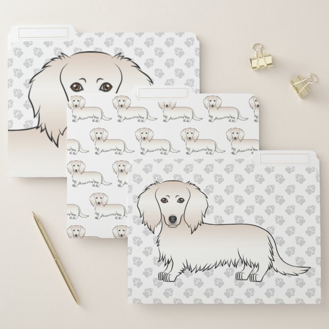 Cream Long Hair Dachshund Cute Cartoon Dog File Folder (Set)