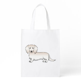 Cream Long Hair Dachshund Cute Cartoon Dog Grocery Bag