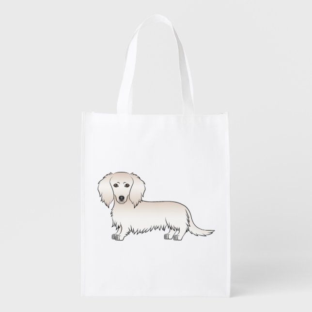 Cream Long Hair Dachshund Cute Cartoon Dog Grocery Bag (Front)