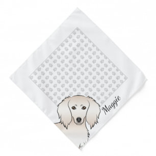 Cream Long Hair Dachshund Cute Cartoon Dog & Name Bandana