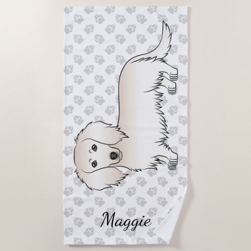 Cream Long Hair Dachshund Cute Cartoon Dog  Name Beach Towel