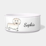 Cream Long Hair Dachshund Cute Cartoon Dog &amp; Name Bowl