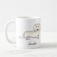 Cream Long Hair Dachshund Cute Cartoon Dog & Name Coffee Mug