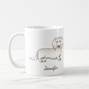 Cream Long Hair Dachshund Cute Cartoon Dog & Name Coffee Mug