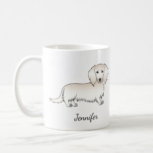 Cream Long Hair Dachshund Cute Cartoon Dog & Name Coffee Mug