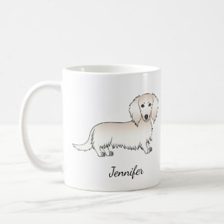 Cream Long Hair Dachshund Cute Cartoon Dog &amp; Name Coffee Mug