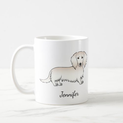 Cream Long Hair Dachshund Cute Cartoon Dog  Name Coffee Mug