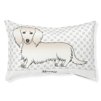 Cream Long Hair Dachshund Cute Cartoon Dog &amp; Name Pet Bed