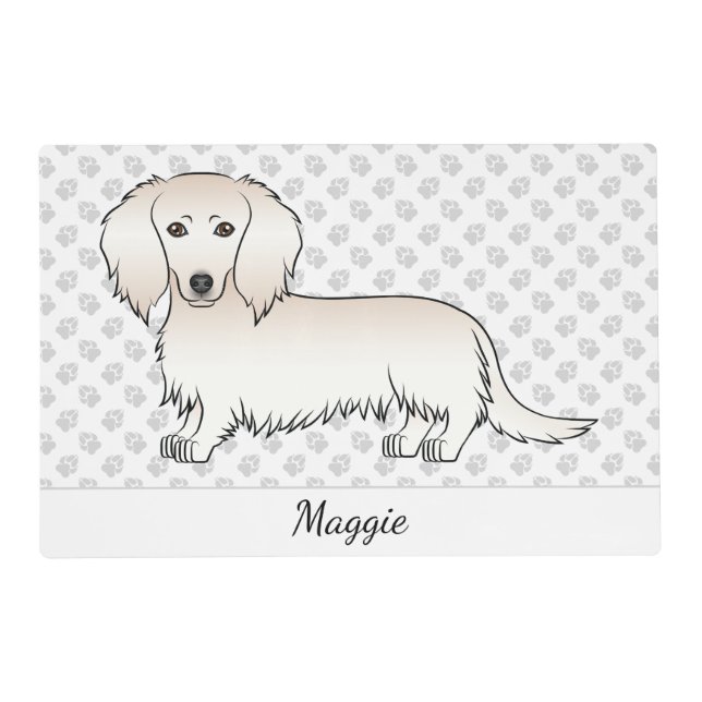 Cream Long Hair Dachshund Cute Cartoon Dog & Name Placemat (Front)