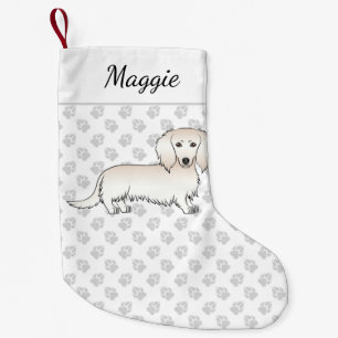 Cream Long Hair Dachshund Cute Cartoon Dog & Name Small Christmas Stocking