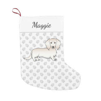 Cream Long Hair Dachshund Cute Cartoon Dog &amp; Name Small Christmas Stocking