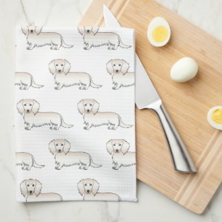 Cream Long Hair Dachshund Cute Cartoon Dog Pattern Kitchen Towel