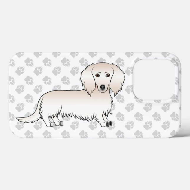 Cream Long Hair Dachshund Cute Cartoon Dog & Paws Case-Mate iPhone Case (Back (Horizontal))