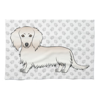 Cream Long Hair Dachshund Cute Cartoon Dog &amp; Paws Kitchen Towel