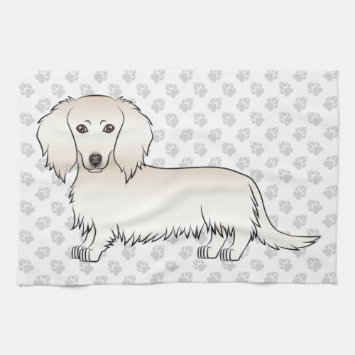 Cream Long Hair Dachshund Cute Cartoon Dog  Paws Kitchen Towel