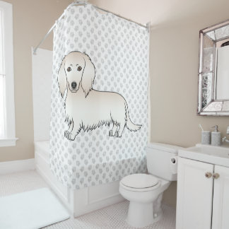 Cream Long Hair Dachshund Cute Cartoon Dog &amp; Paws Shower Curtain