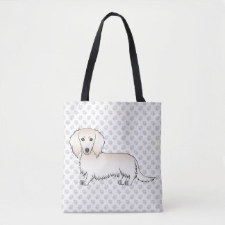 Cream Long Hair Dachshund Cute Cartoon Dog &amp; Paws Tote Bag