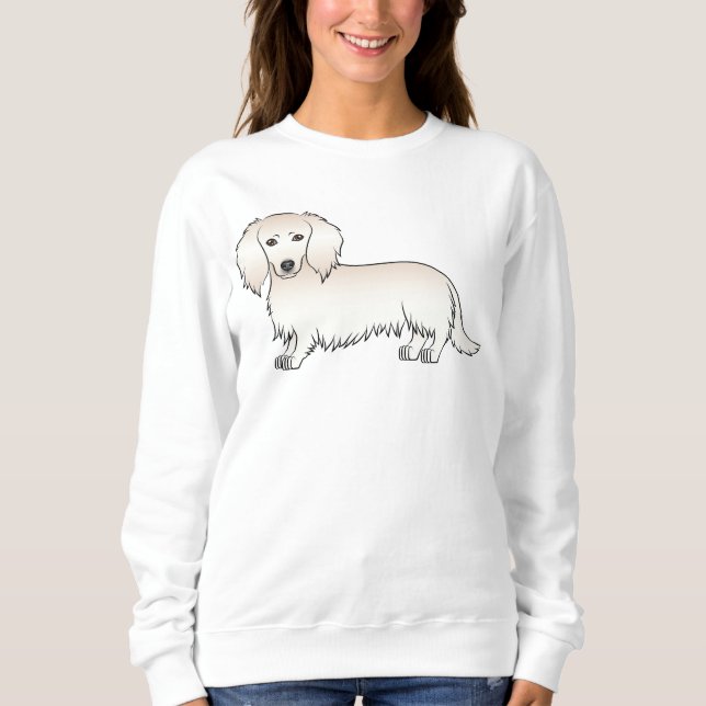 Cream Long Hair Dachshund Cute Cartoon Dog Sweatshirt (Front)