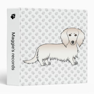 Cream Long Hair Dachshund Cute Cartoon Dog & Text 3 Ring Binder