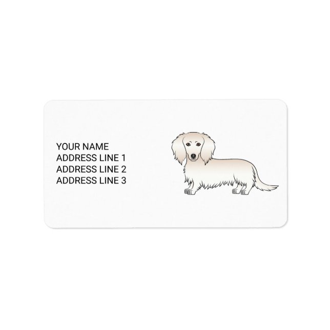 Cream Long Hair Dachshund Cute Cartoon Dog & Text Label (Front)