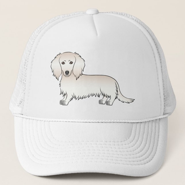Cream Long Hair Dachshund Cute Cartoon Dog Trucker Hat (Front)