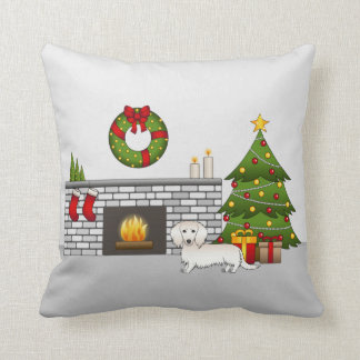 Cream Long Hair Dachshund Cute Dog Christmas Room Throw Pillow