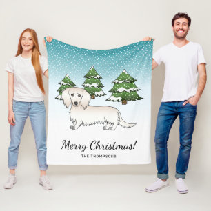 Cream Long Hair Dachshund Cute Dog - Winter Forest Fleece Blanket