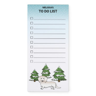 Cream Long Hair Dachshund Cute Dog - Winter Forest Magnetic Notepad