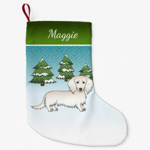 Cream Long Hair Dachshund Cute Dog - Winter Forest Small Christmas Stocking