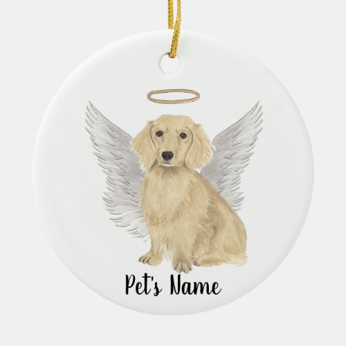 Cream Long Haired Dachshund Sympathy Memorial Ceramic Ornament